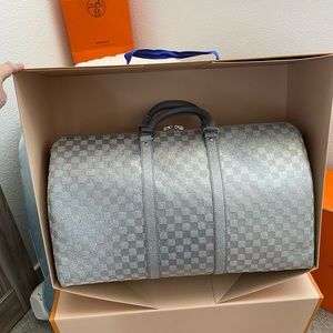 NWT Louis Vuitton Glitter Keepall Bandouliere 50B Virgil Abloh Silver
